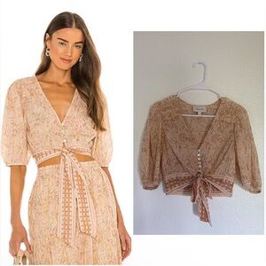 Cleobella Amina Blouse in Magdalena Print Peach Floral Tie-Front cropped Blouse